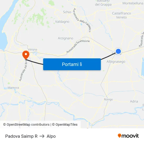 Padova Saimp R to Alpo map