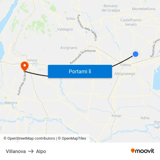 Villanova to Alpo map