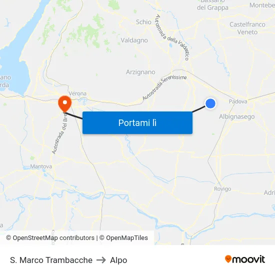 S. Marco Trambacche to Alpo map