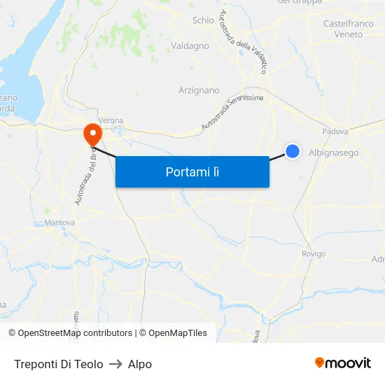 Treponti Di Teolo to Alpo map