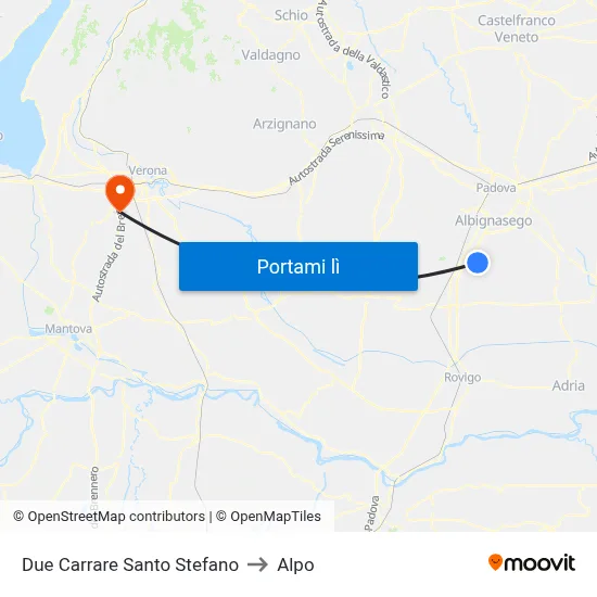 Due Carrare Santo Stefano to Alpo map