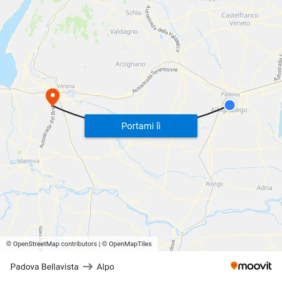 Padova Bellavista to Alpo map