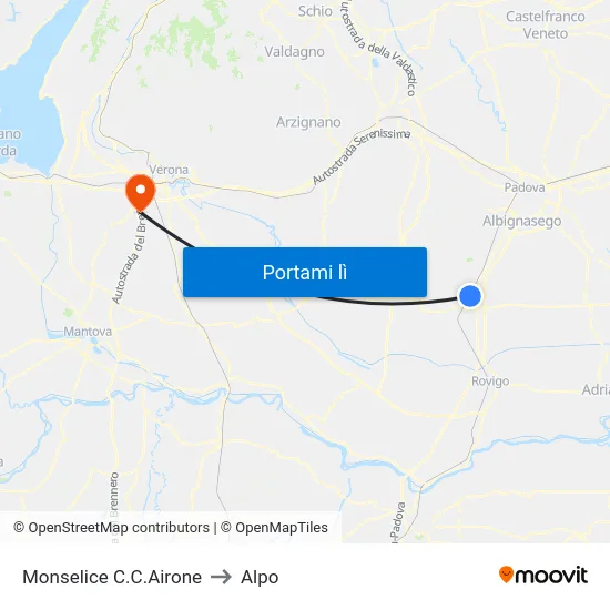 Monselice C.C.Airone to Alpo map