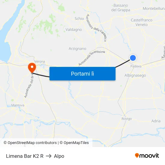 Limena Bar K2 R to Alpo map