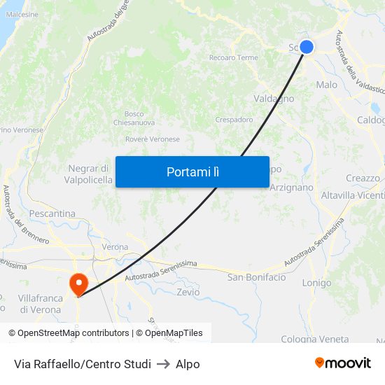 Via Raffaello/Centro Studi to Alpo map