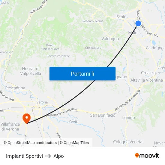 Impianti Sportivi to Alpo map