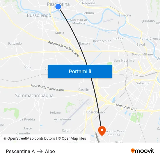 Pescantina A to Alpo map