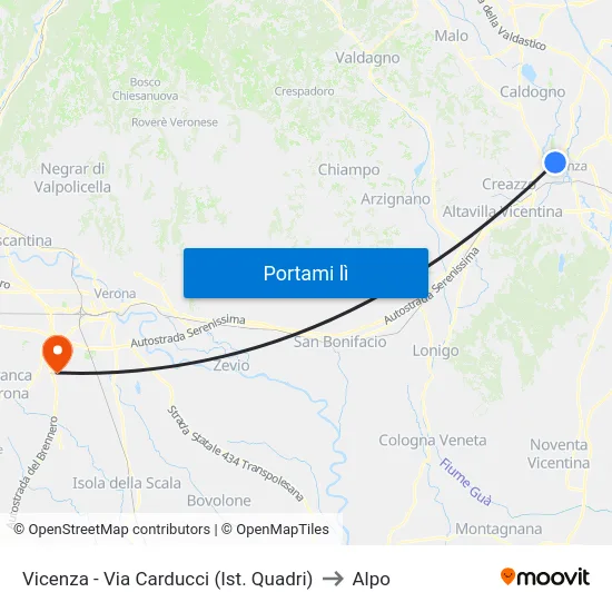 Vicenza - Via Carducci (Ist. Quadri) to Alpo map