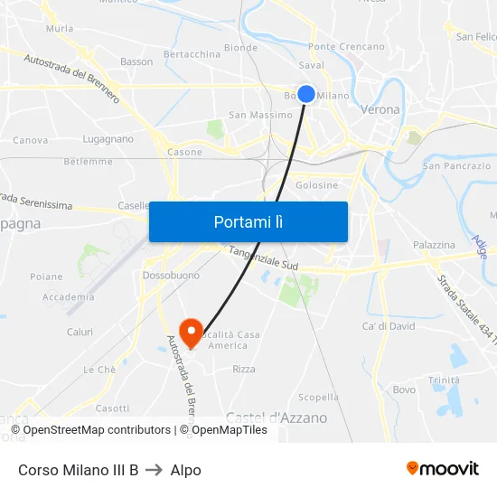 Corso Milano III B to Alpo map