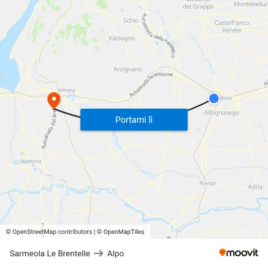 Sarmeola Le Brentelle to Alpo map