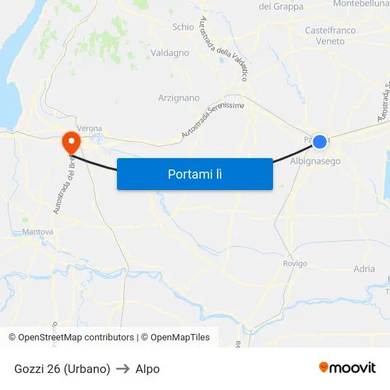 Gozzi 26 (Urbano) to Alpo map
