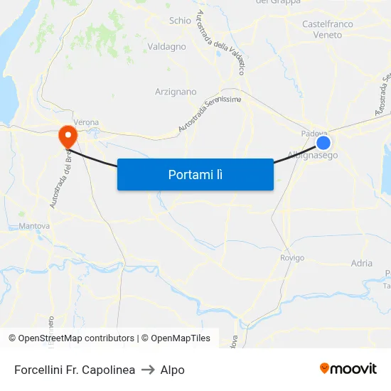 Forcellini Fr. Capolinea to Alpo map