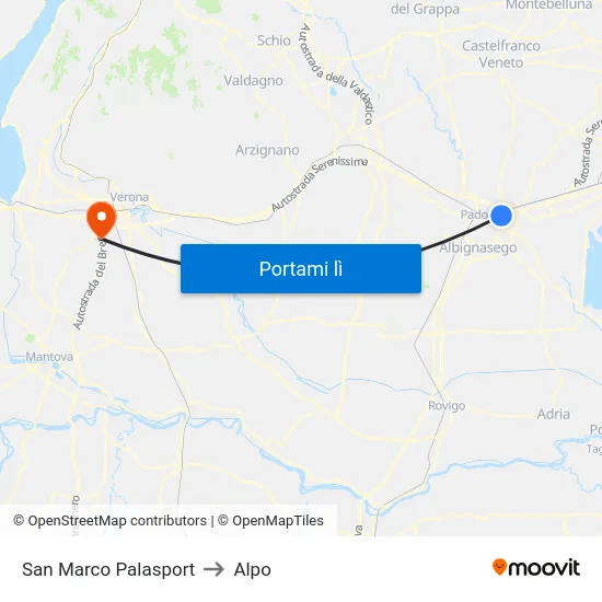 San Marco Palasport to Alpo map