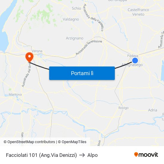 Facciolati 101 (Ang.Via Denizzi) to Alpo map