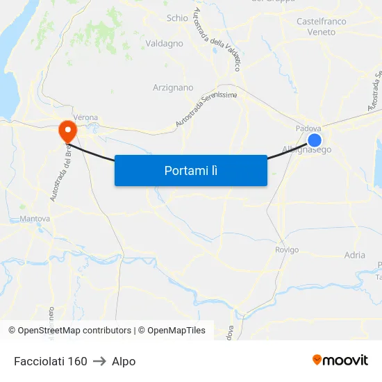 Facciolati 160 to Alpo map