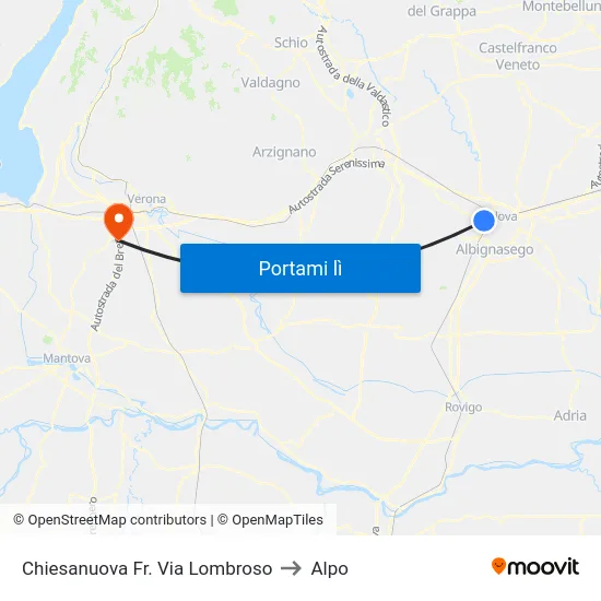 Chiesanuova Fr. Via Lombroso to Alpo map