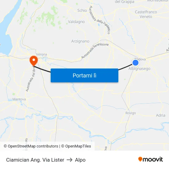 Ciamician Ang. Via Lister to Alpo map