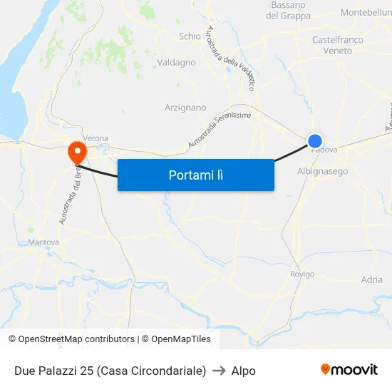 Due Palazzi 25 (Casa Circondariale) to Alpo map
