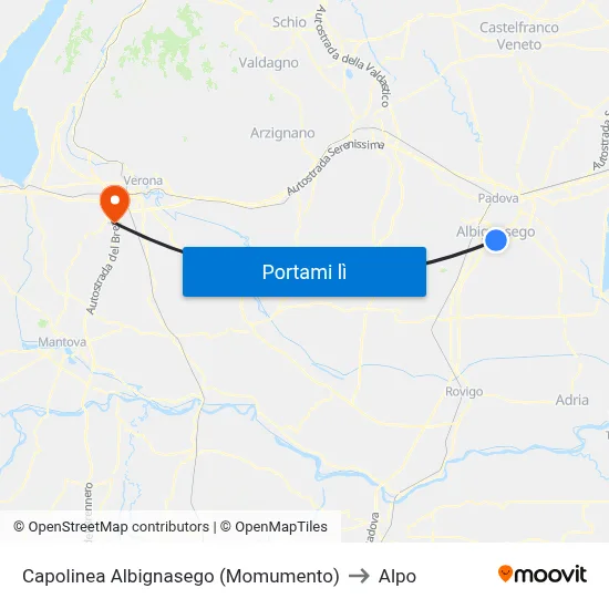 Capolinea  Albignasego (Momumento) to Alpo map
