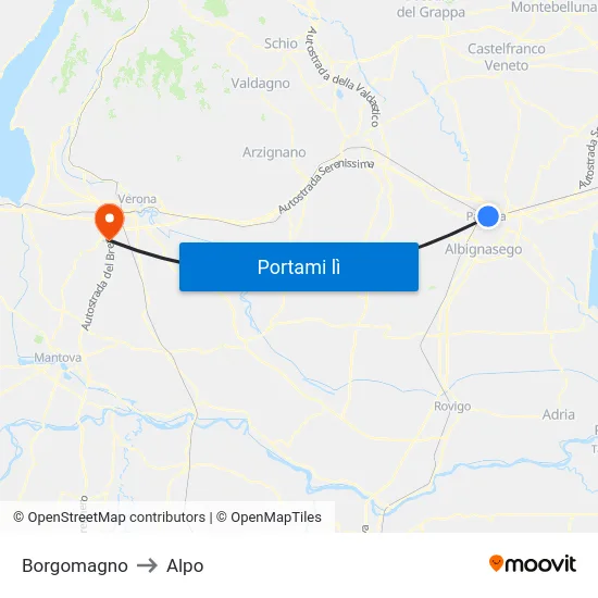 Tram Borgomagno R to Alpo map