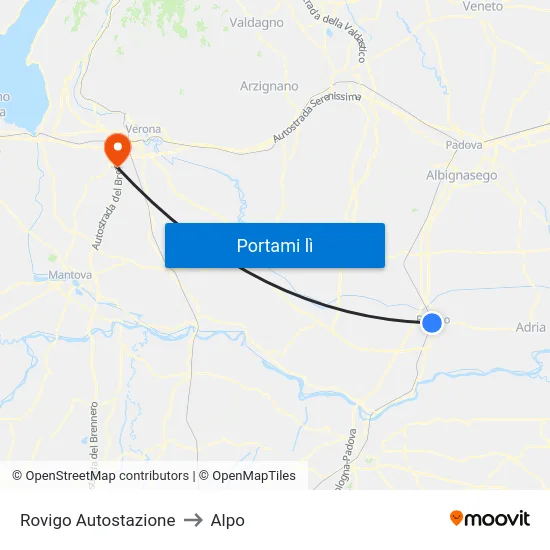 Rovigo Autostazione to Alpo map