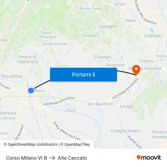 Corso Milano VI B to Alte Ceccato map