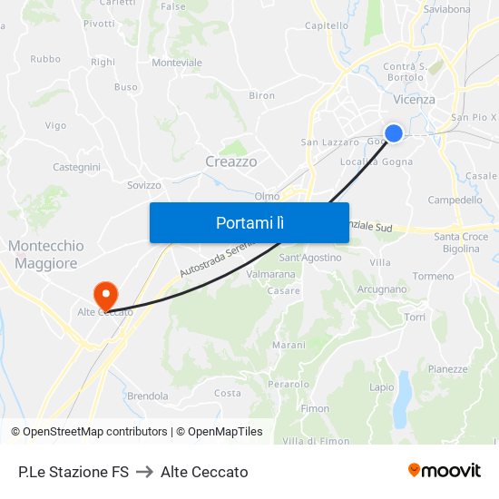 P.Le Stazione FS to Alte Ceccato map