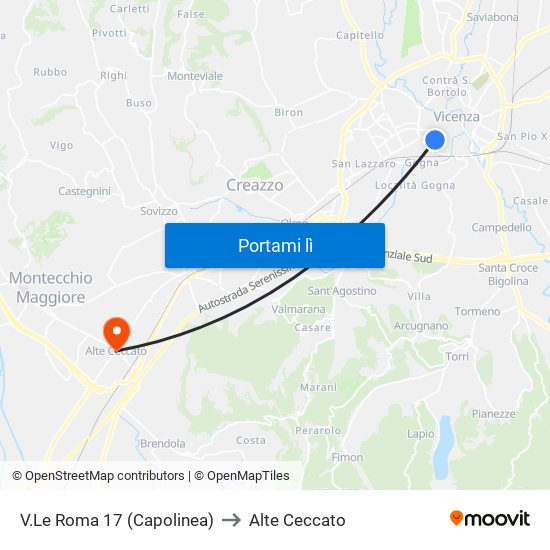 V.Le Roma 17 (Capolinea) to Alte Ceccato map