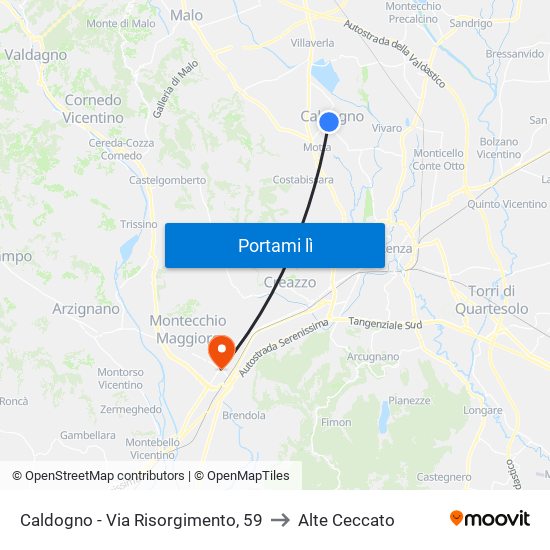 Caldogno - Via Risorgimento, 59 to Alte Ceccato map