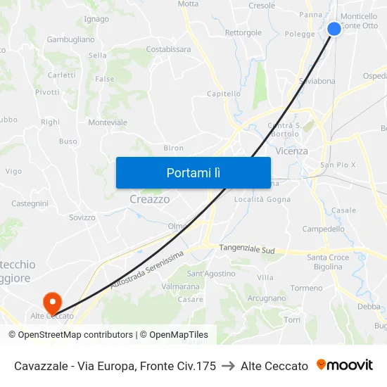 Cavazzale - Via Europa, Fronte Civ.175 to Alte Ceccato map