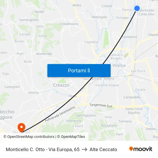 Monticello C. Otto - Via Europa, 65 to Alte Ceccato map
