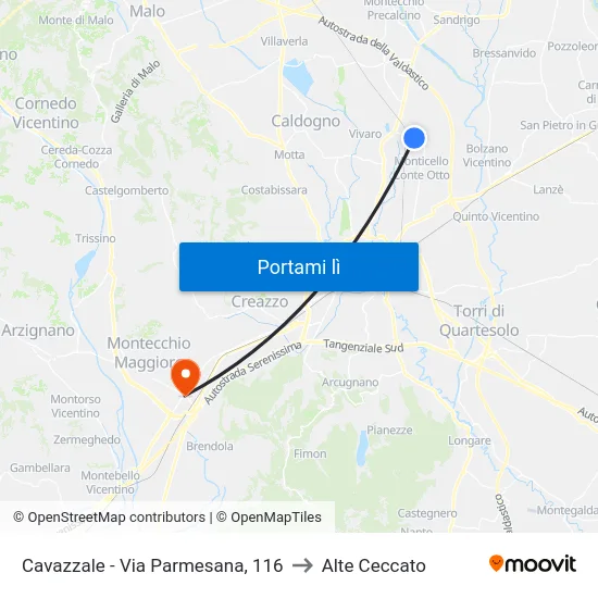 Cavazzale - Via Parmesana, 116 to Alte Ceccato map