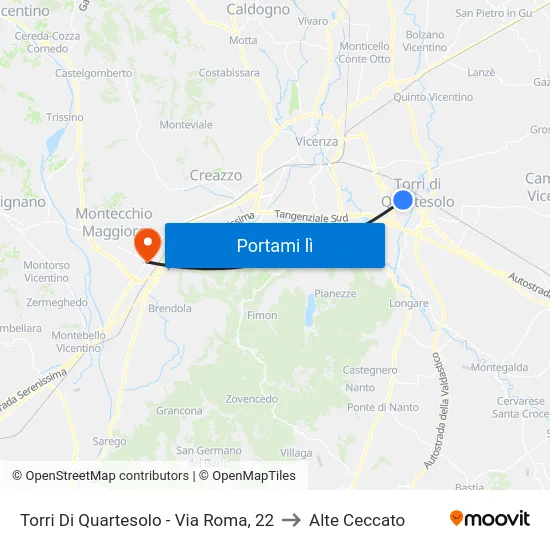 Torri Di Quartesolo - Via Roma, 22 to Alte Ceccato map