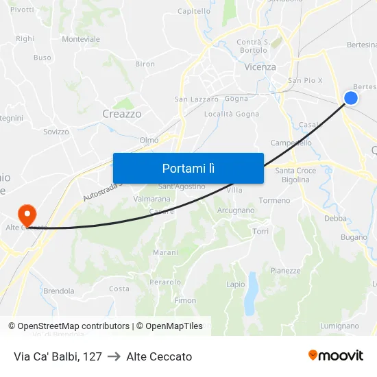Via Ca' Balbi, 127 to Alte Ceccato map