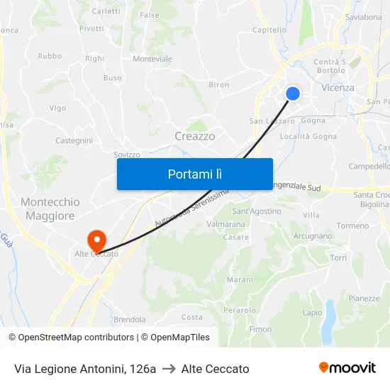 Via Legione Antonini, 126a to Alte Ceccato map
