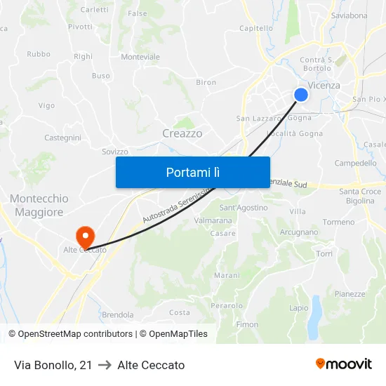 Via Bonollo, 21 to Alte Ceccato map
