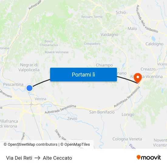 Via Dei Reti to Alte Ceccato map