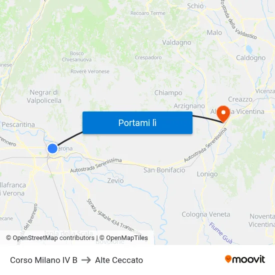 Corso Milano IV B to Alte Ceccato map