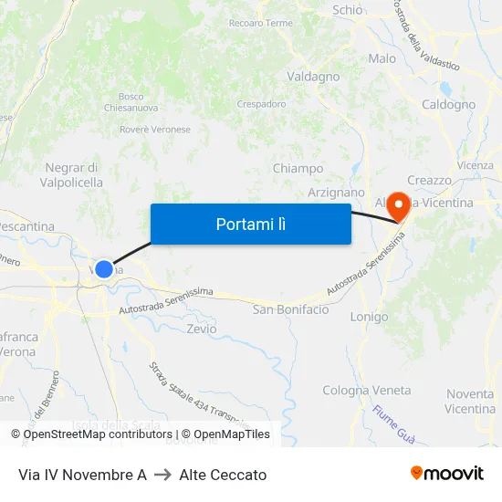 Via IV Novembre A to Alte Ceccato map
