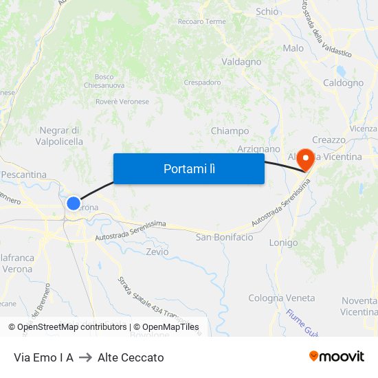 Via Emo I A to Alte Ceccato map