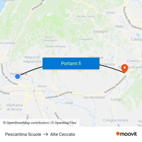 Pescantina Scuole to Alte Ceccato map