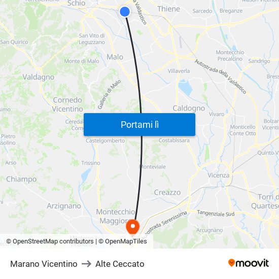 Marano Vicentino to Alte Ceccato map