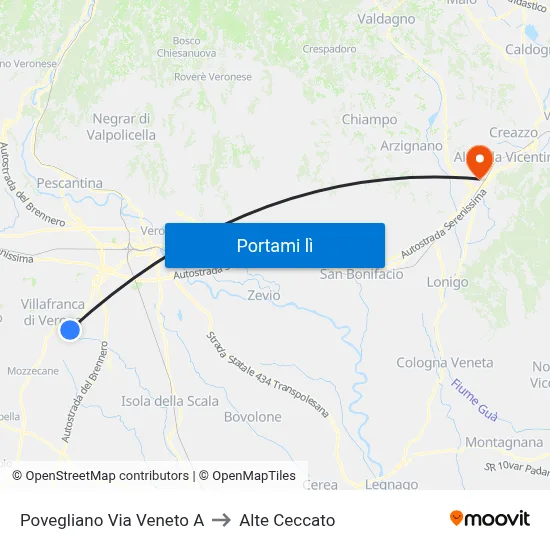 Povegliano Via Veneto A to Alte Ceccato map