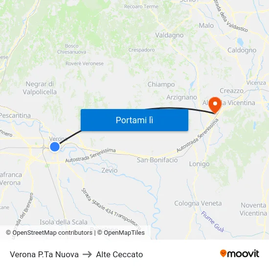 Verona P.Ta Nuova to Alte Ceccato map