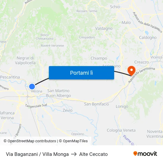 Via Baganzani / Villa Monga to Alte Ceccato map