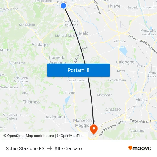 Schio Stazione FS to Alte Ceccato map