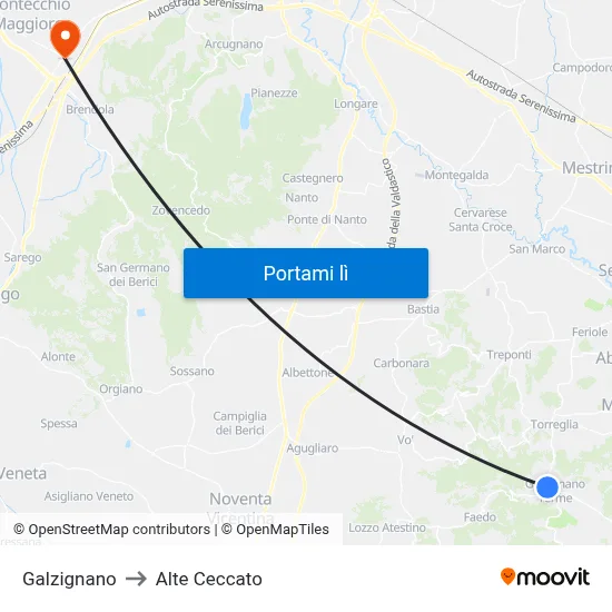 Galzignano to Alte Ceccato map