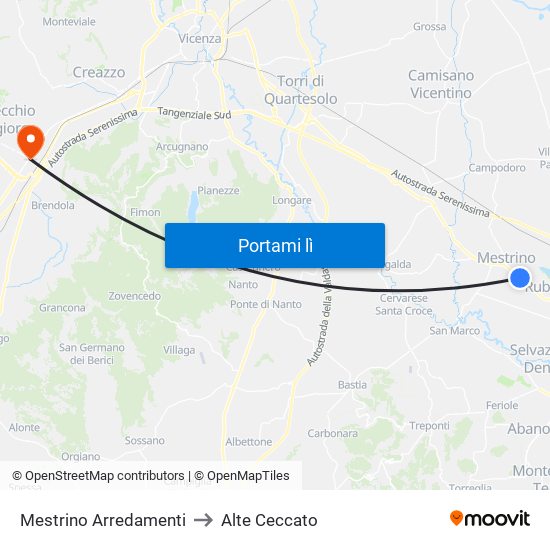 Mestrino Arredamenti to Alte Ceccato map