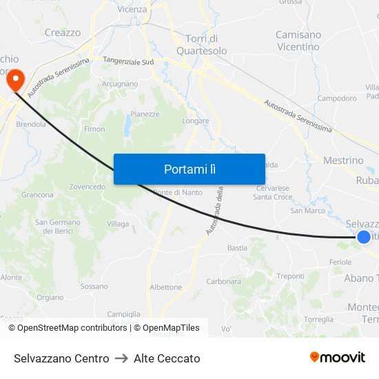 Selvazzano Centro to Alte Ceccato map