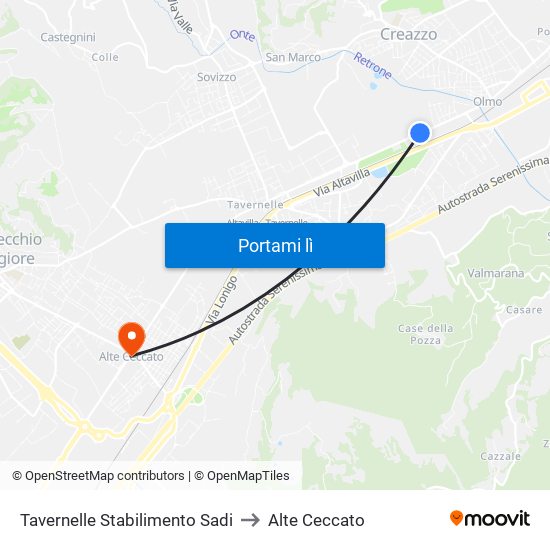 Tavernelle Stabilimento Sadi to Alte Ceccato map